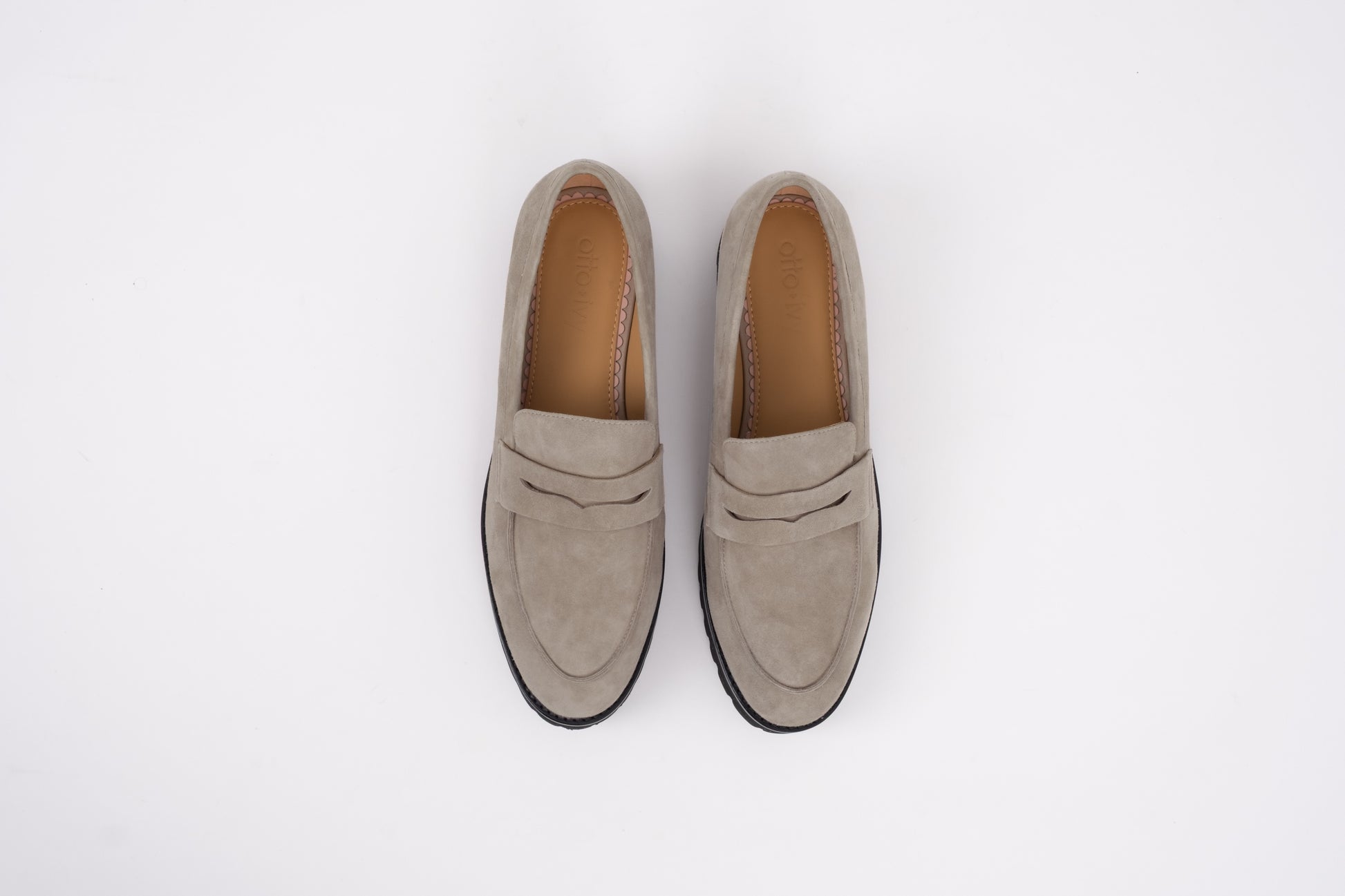 Large size womens taupe suede chunky loafer in sizes 8-12 standard and wide fit