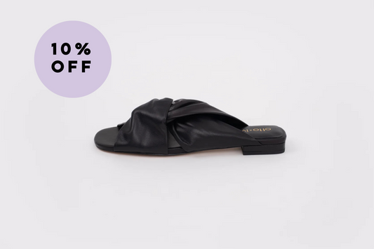 Black slip on womens sandal available in larger sizes