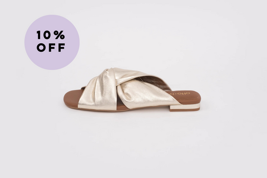 Gold slip on womens sandals in larger sizes 42-46