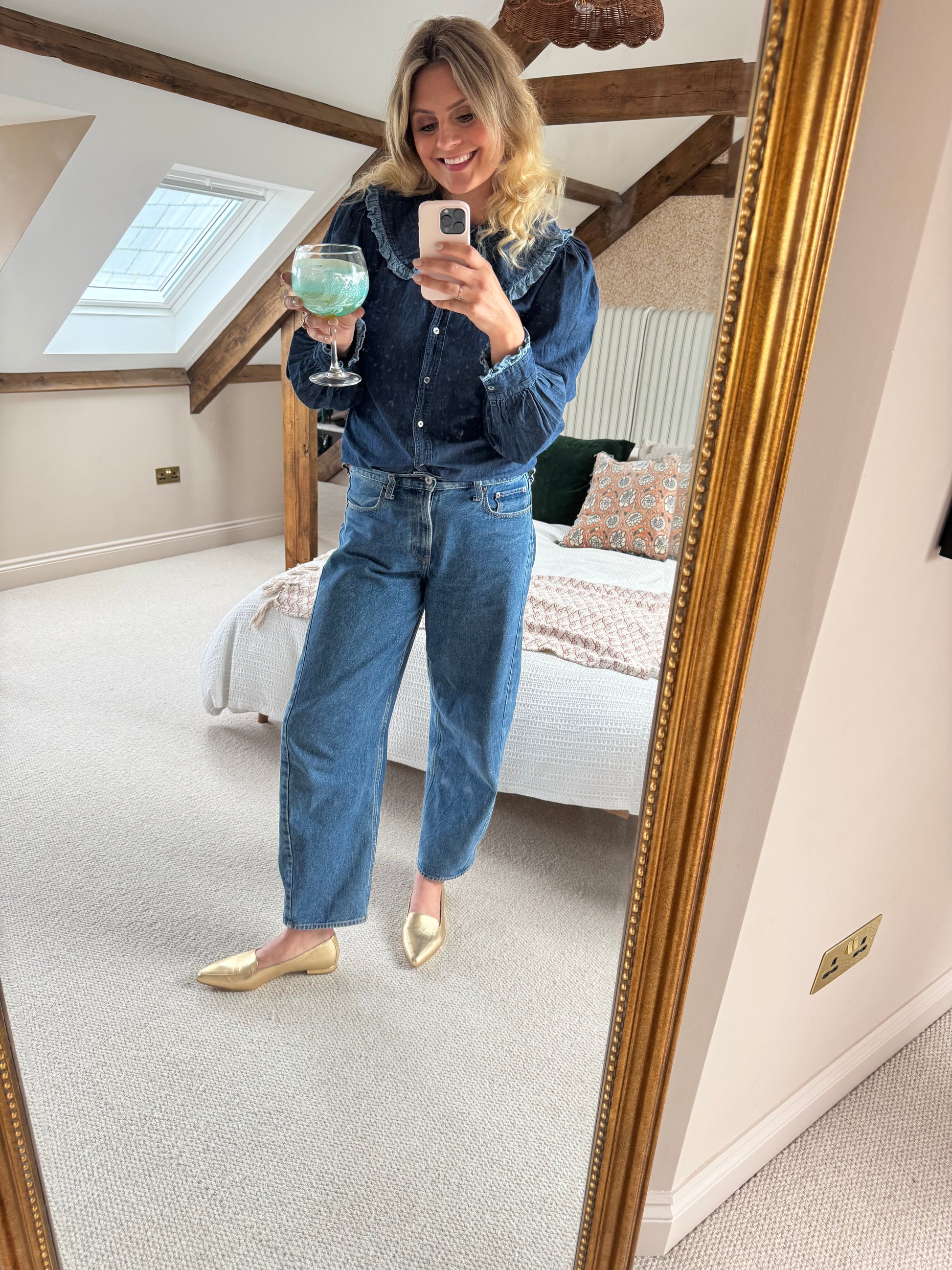 Gold leather large sized womens flat shoe in large sizes 8-12