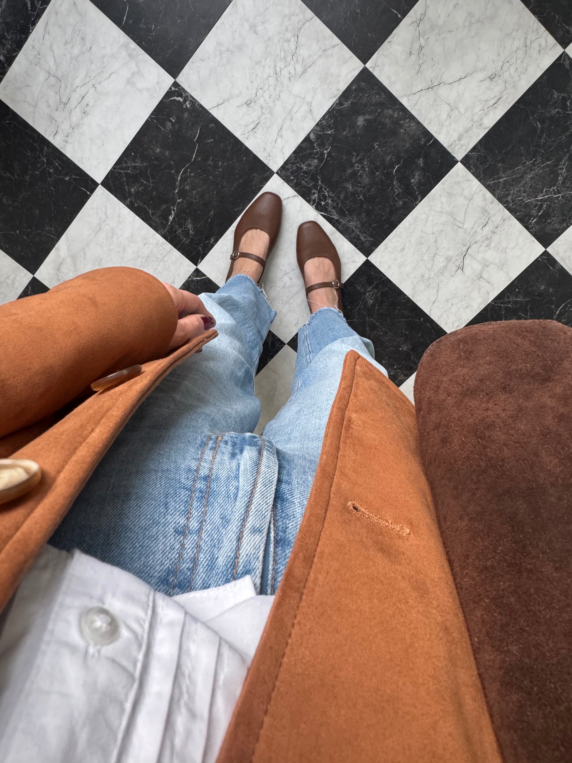 Large size brown leather womens leather Mary Jane flat shoe in sizes 42 43 44 45 46