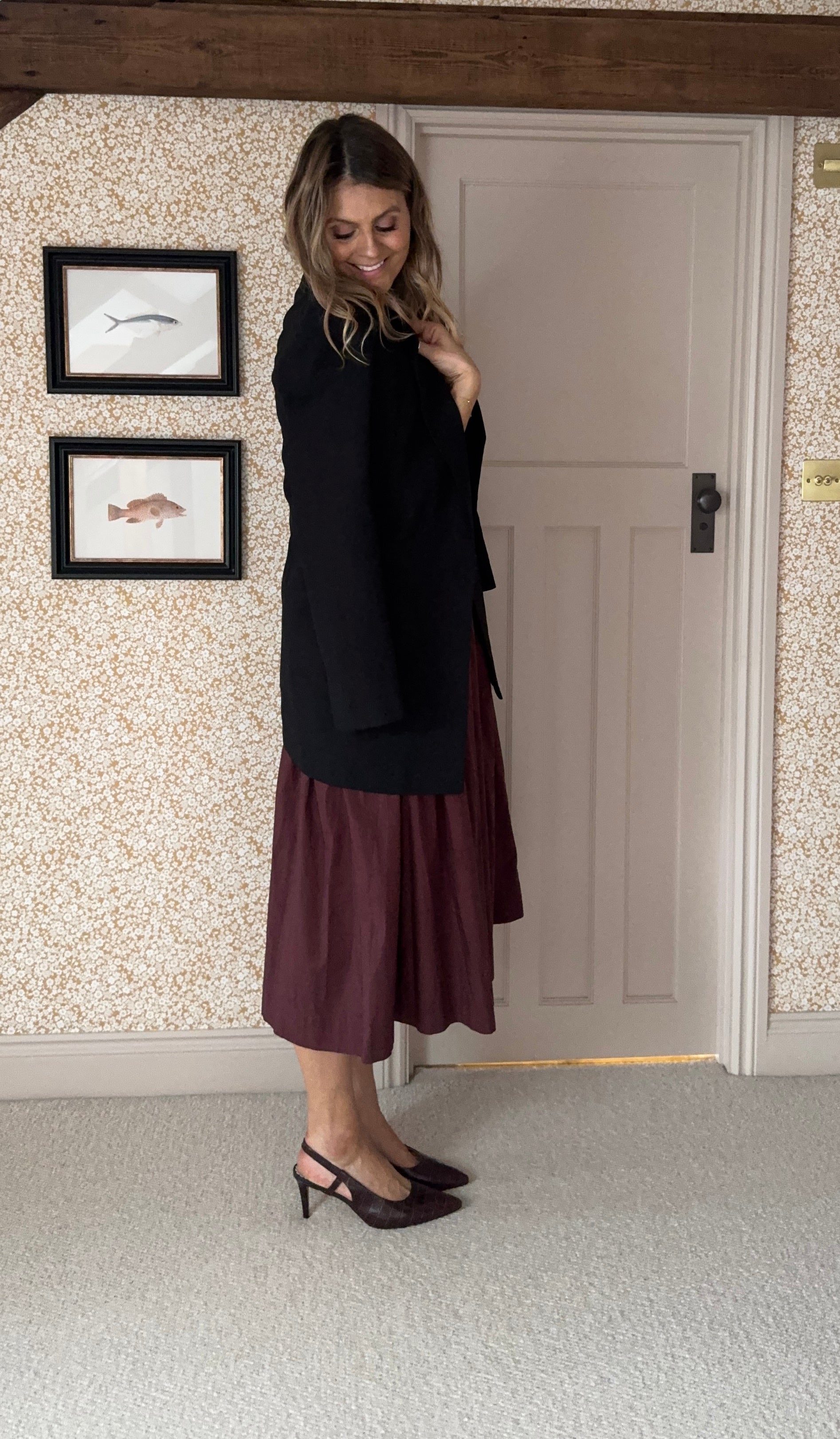 Brown croc leather stiletto slingbackheels in large sizes 42-46 standard and wide fit