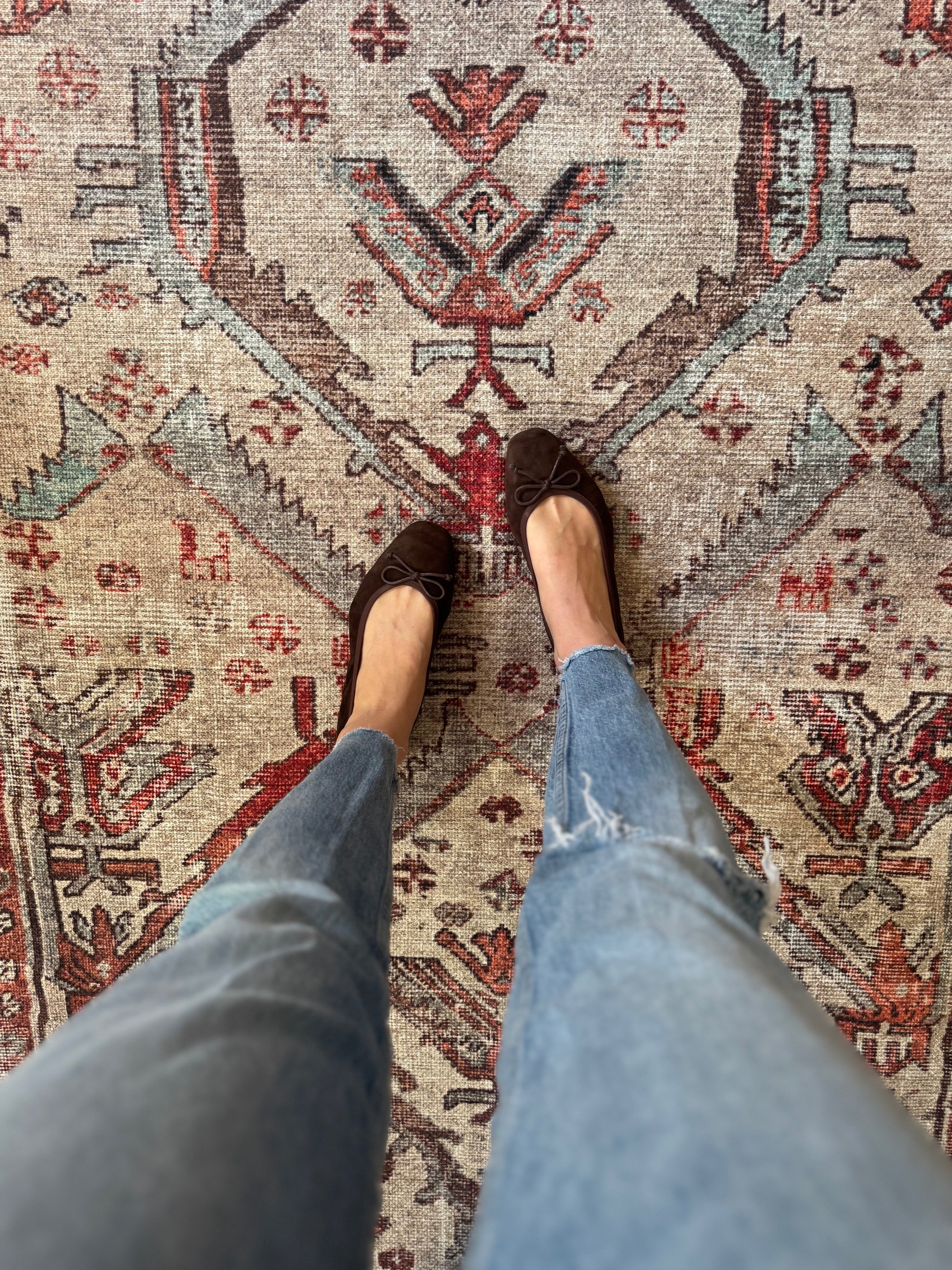 Large size womens flat ballet pump brown suede shoe available in sizes 8 9 10 11 12