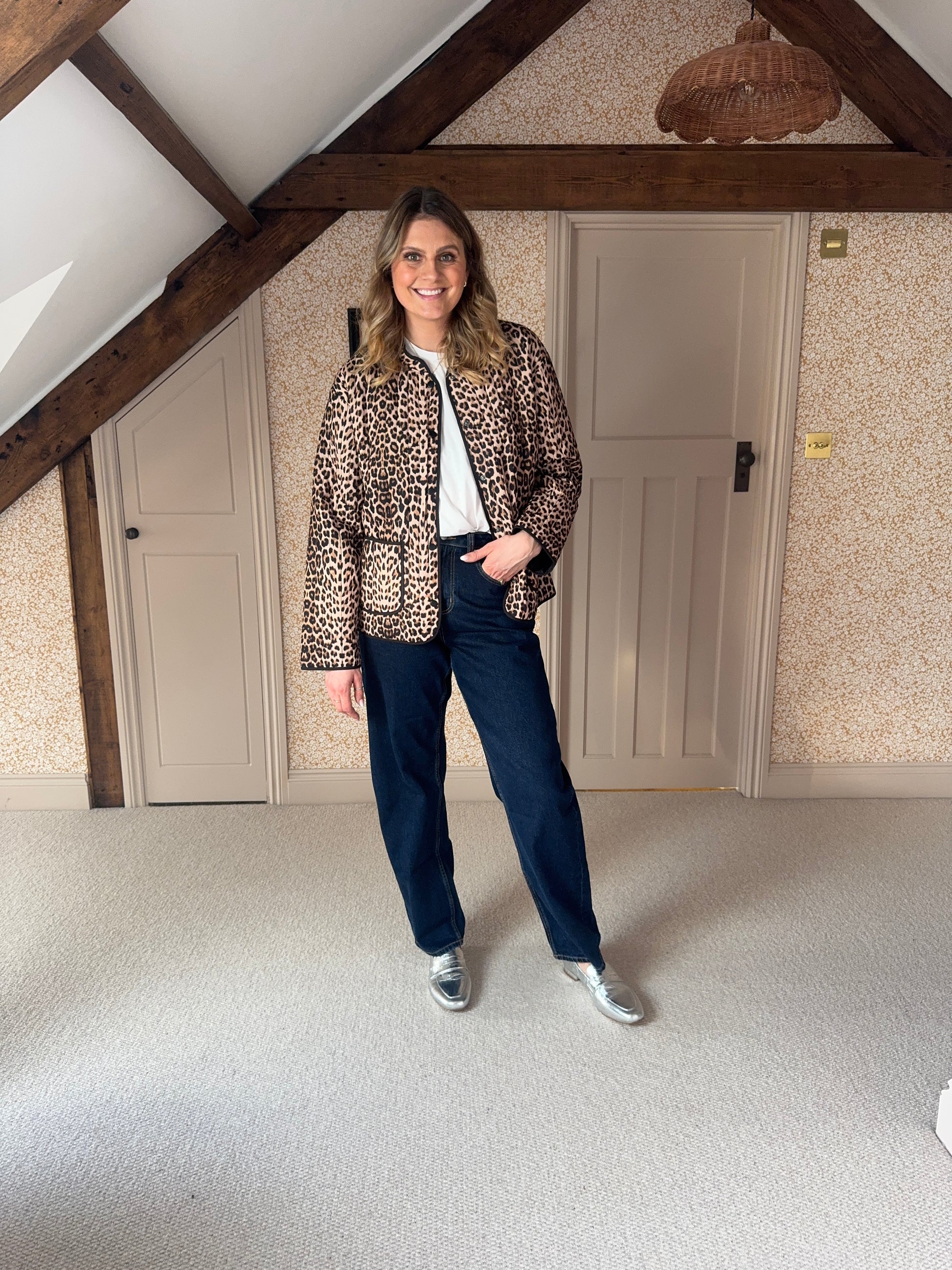 Large size womens metallic silver stretch back leather loafer in sizes 42 43 44 45 46