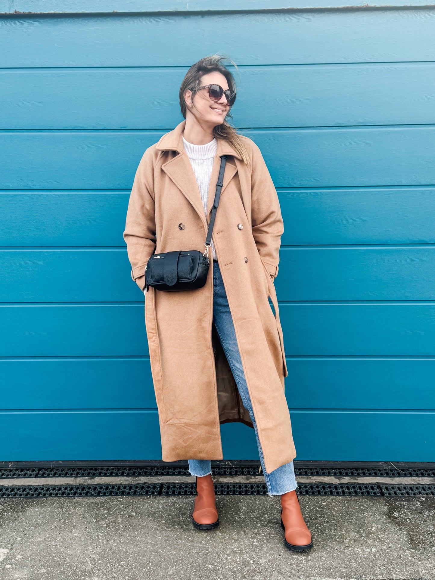 Real life model wearing brown leather womens ankle boot available in larger sizes 42-46