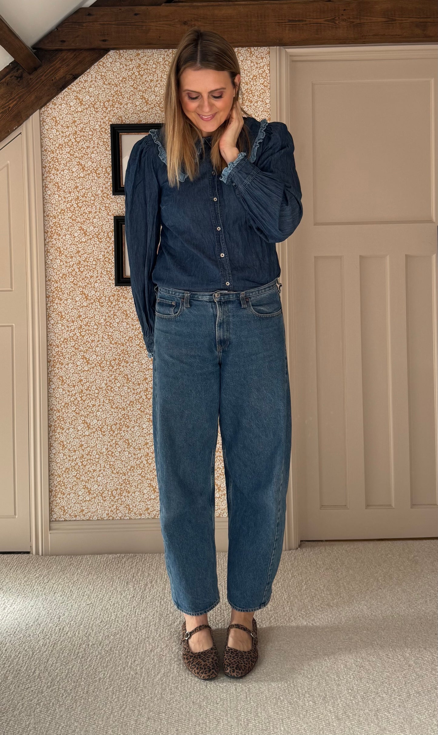 Large sized womens leopard print Mary Jane flat shoe in womens sizes 42 43 44 45 46