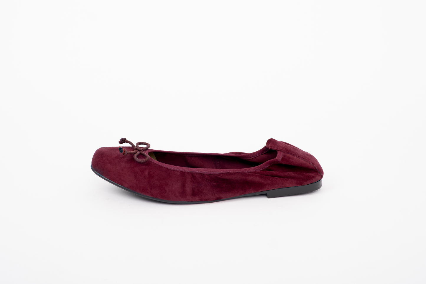 Side shot of womens burgundy red purple suede ballet pump flat in large sizes 42 43 44 45 46