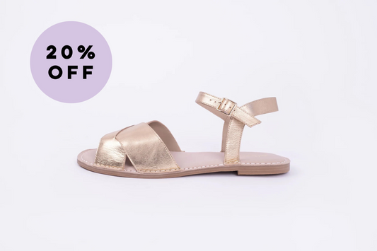 Gold womens sandals in larger sizes with 20% off