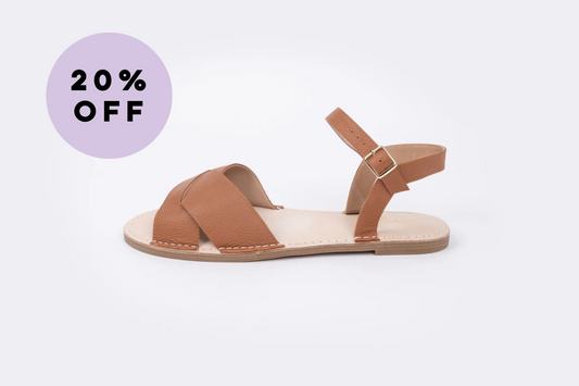 Tan flat womens sandal in larger sizes 8 9 10 11 12