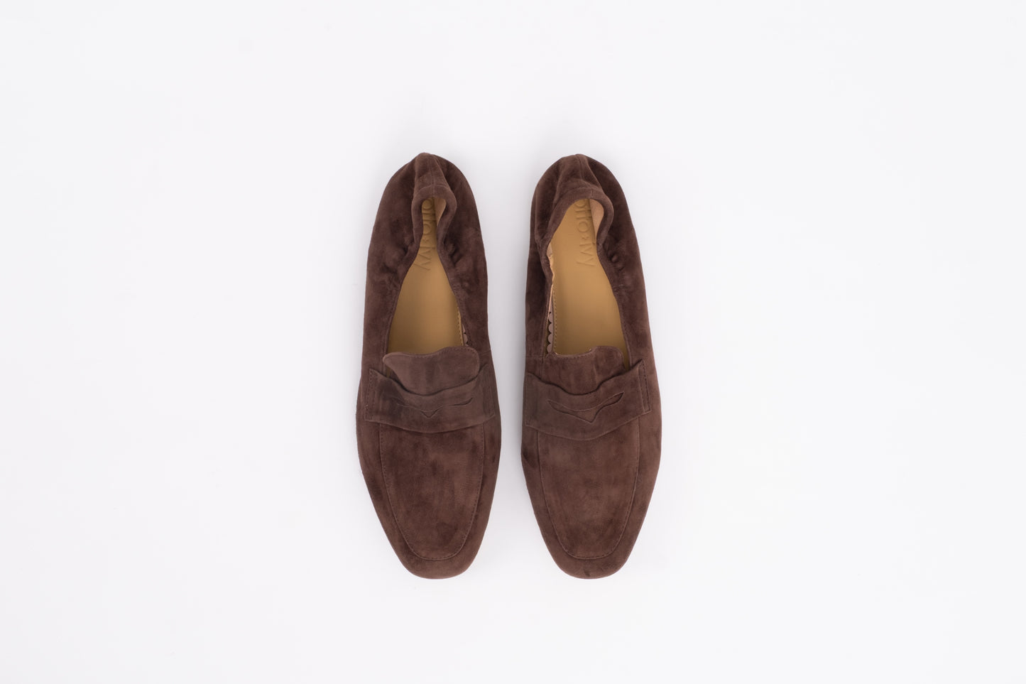 Front shot of womens brown suede loafer shoe in large sizes 8-12