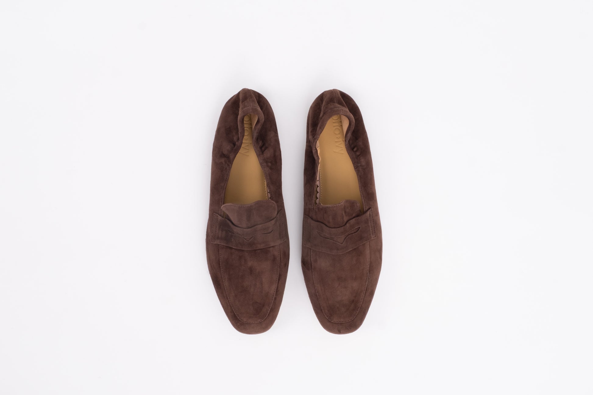 Front shot of womens brown suede loafer shoe in large sizes 8-12