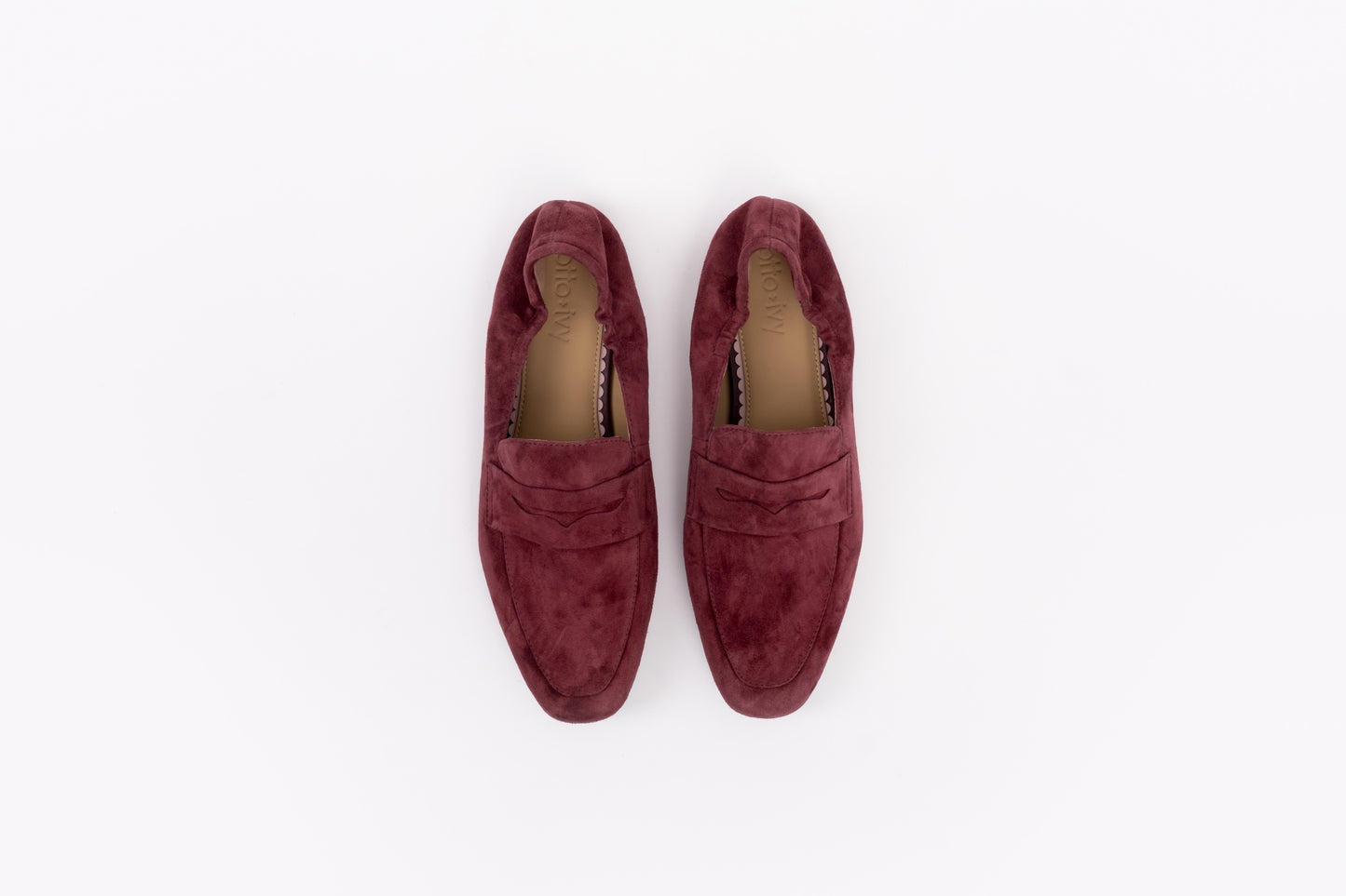 Aerial shot of womens burgundy stretch-back loafer available in large sizes 42 43 44 45 46