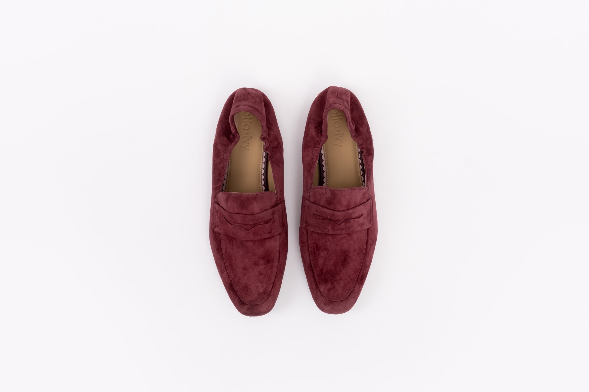 Aerial shot of womens burgundy stretch-back loafer available in large sizes 42 43 44 45 46