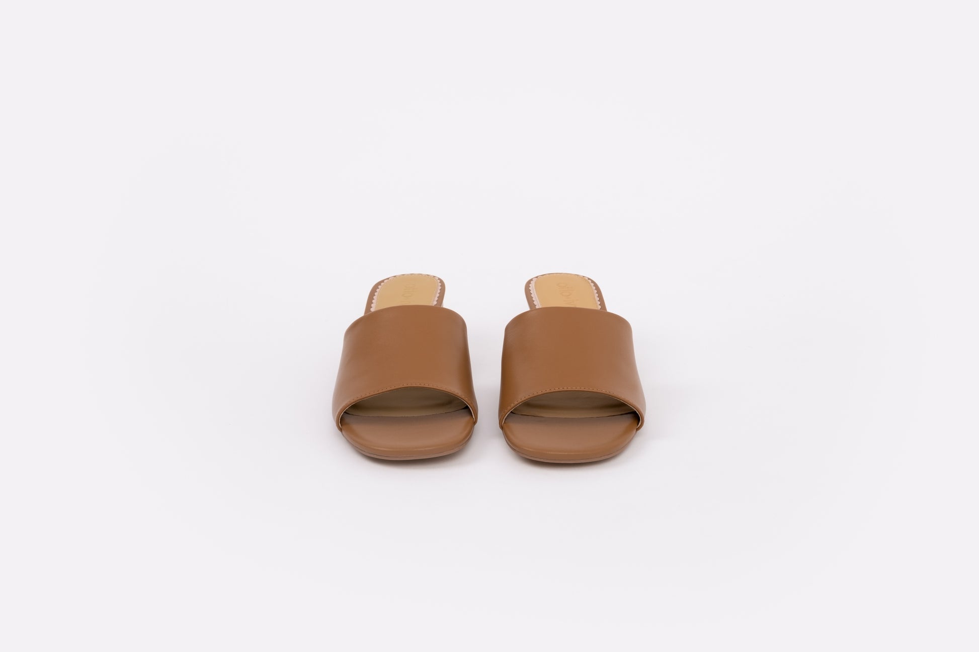 Front shot of tan leather heeled sandal win womens larger sizes 8-12
