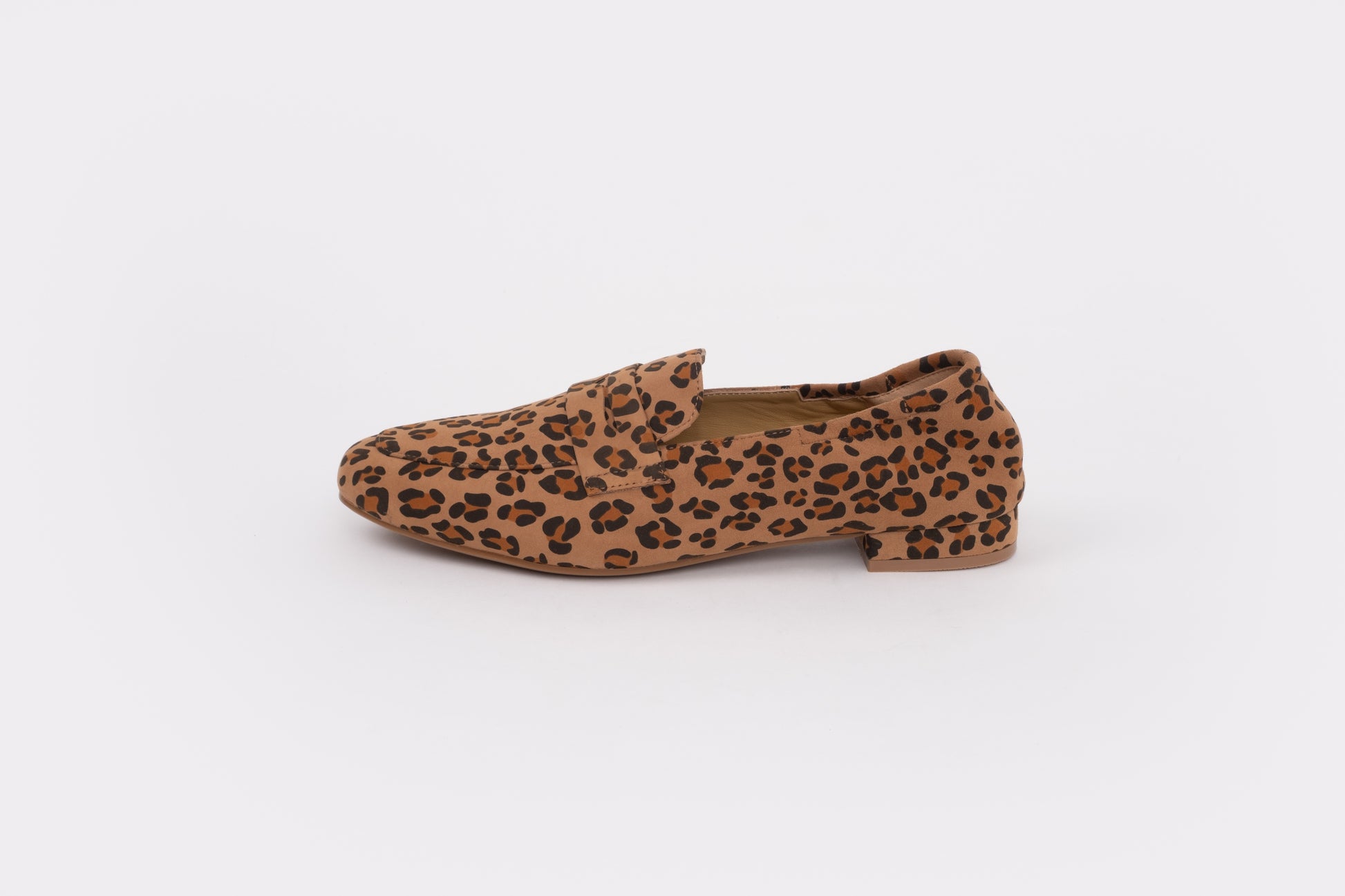 Womens large sized 8-12 Leopard print loafer shoe on a white background