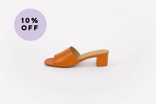 womens orange leather heeled slip on sandal in larger sizes 42 43 44 45 46 with 10% off