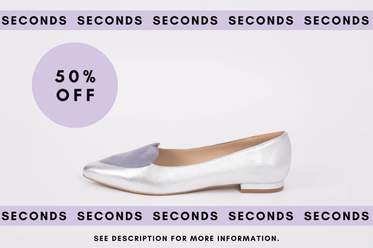 Silver and Blue bridal large sized womens low heart flat shoe in larger sizes 42-46 standard and wide fit