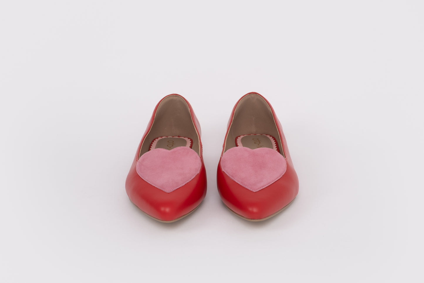 Front shot of womens red pink large sized flat shoe in sizes 42 43 44 45 46