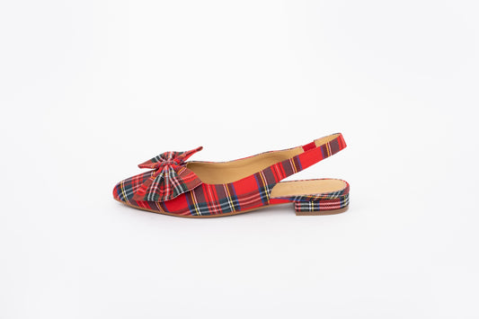 Side shot of womens tartan slingback flat shoe tartan print in larger sizes 42-46