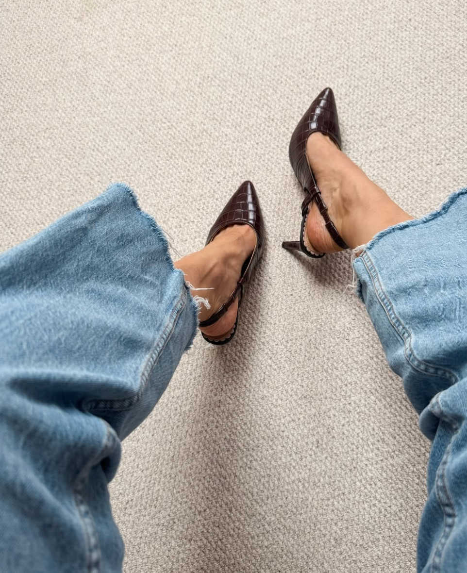 Large size brown croc womens stiletto heels slingback in large sizes 8-12 standard and wide-fit