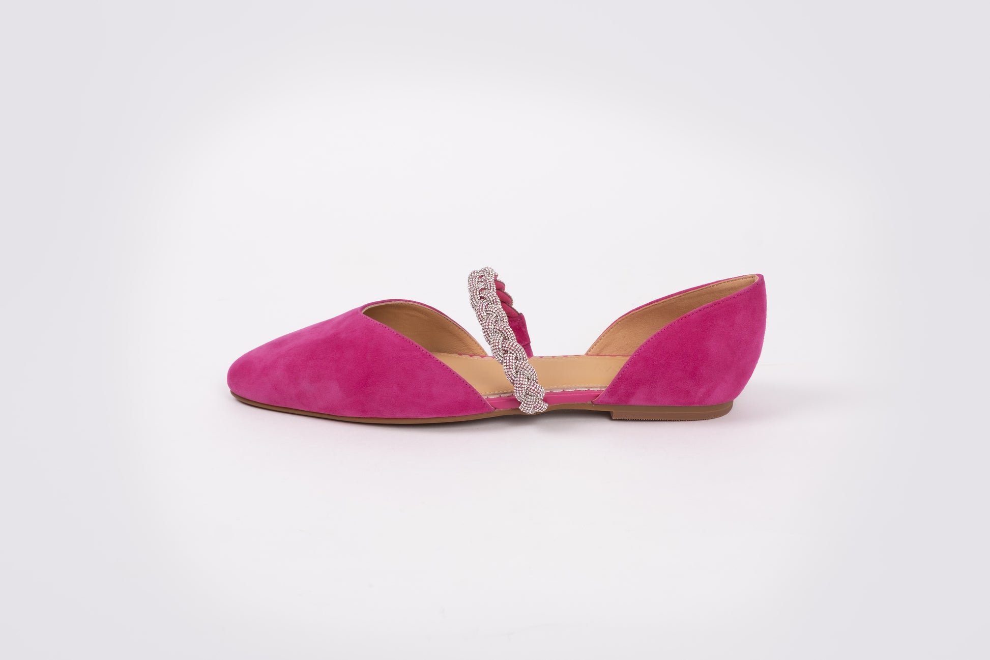 Side profile of Amber Flat in fuchsia pink available in larger womens European sizes 42-46