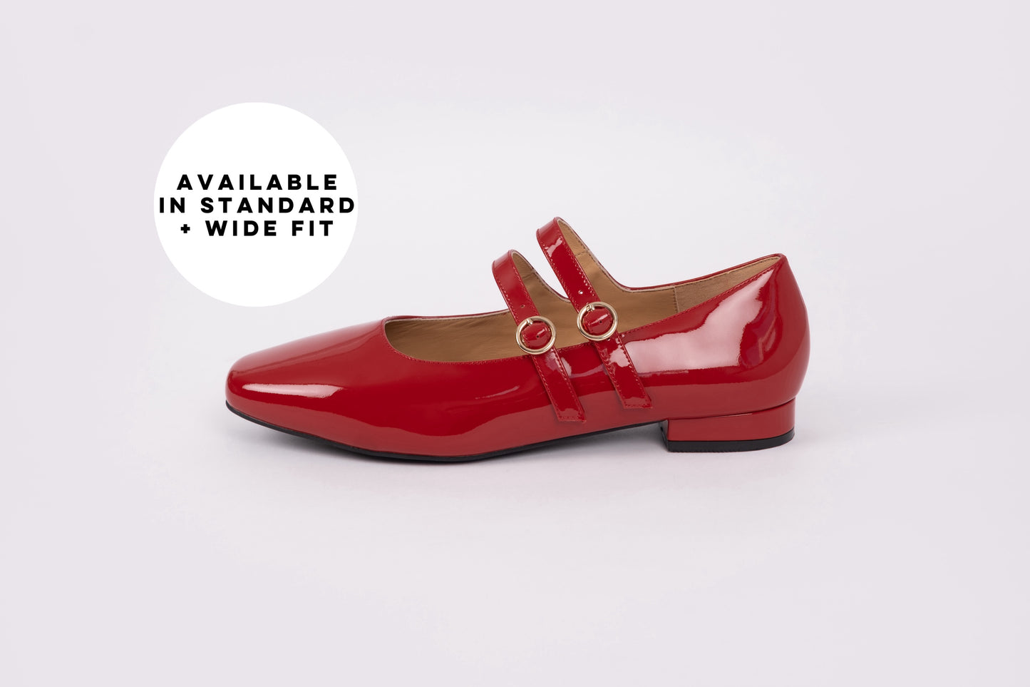 Side shoe of Jemima Flat in red, a large sized Mary Jane available in larger sizes 42-46