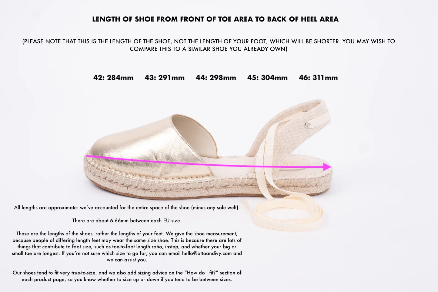 Length diagram of gold espadrille in larger sizes 8-12