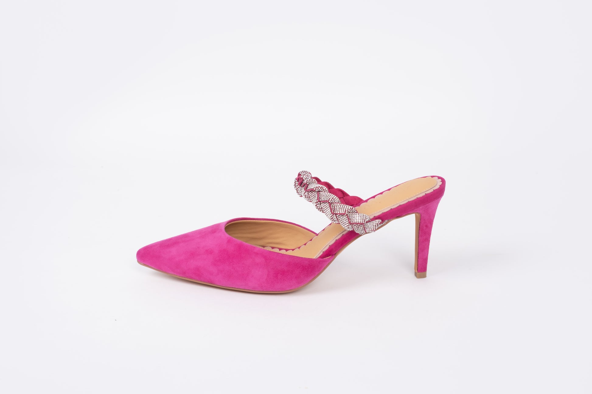 Side profile of Abigail mule Fuchsia available in larger womens sizes 42-46