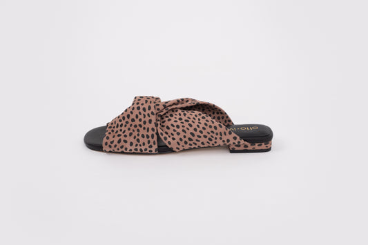 Side view of Lani sandal in blush cheetah, a womens sandal in larger sizes 42-46