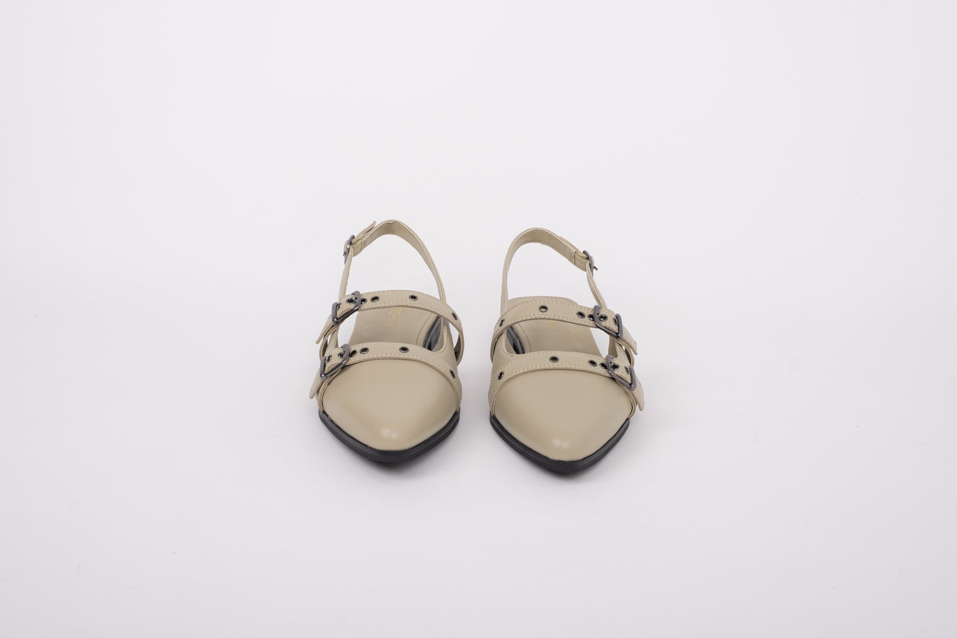 Front shot of womens large size leather flat sing black shoe in sizes 42 43 44 45 46