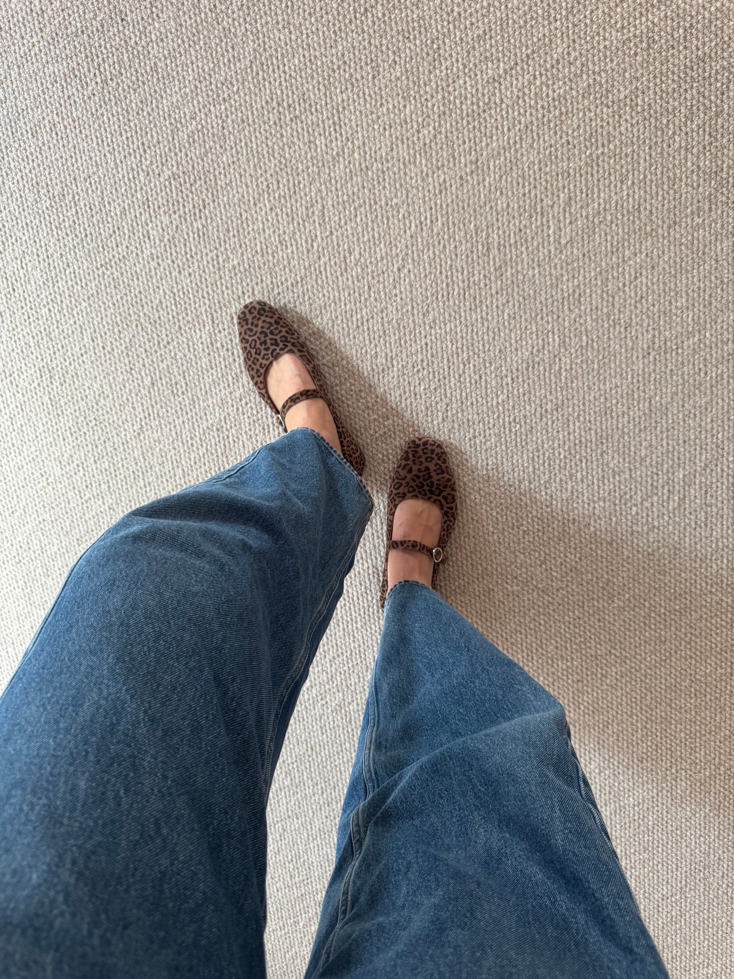 Leopard print suede one strap Mary Jane flat womens shoe in larger sizes 42-46