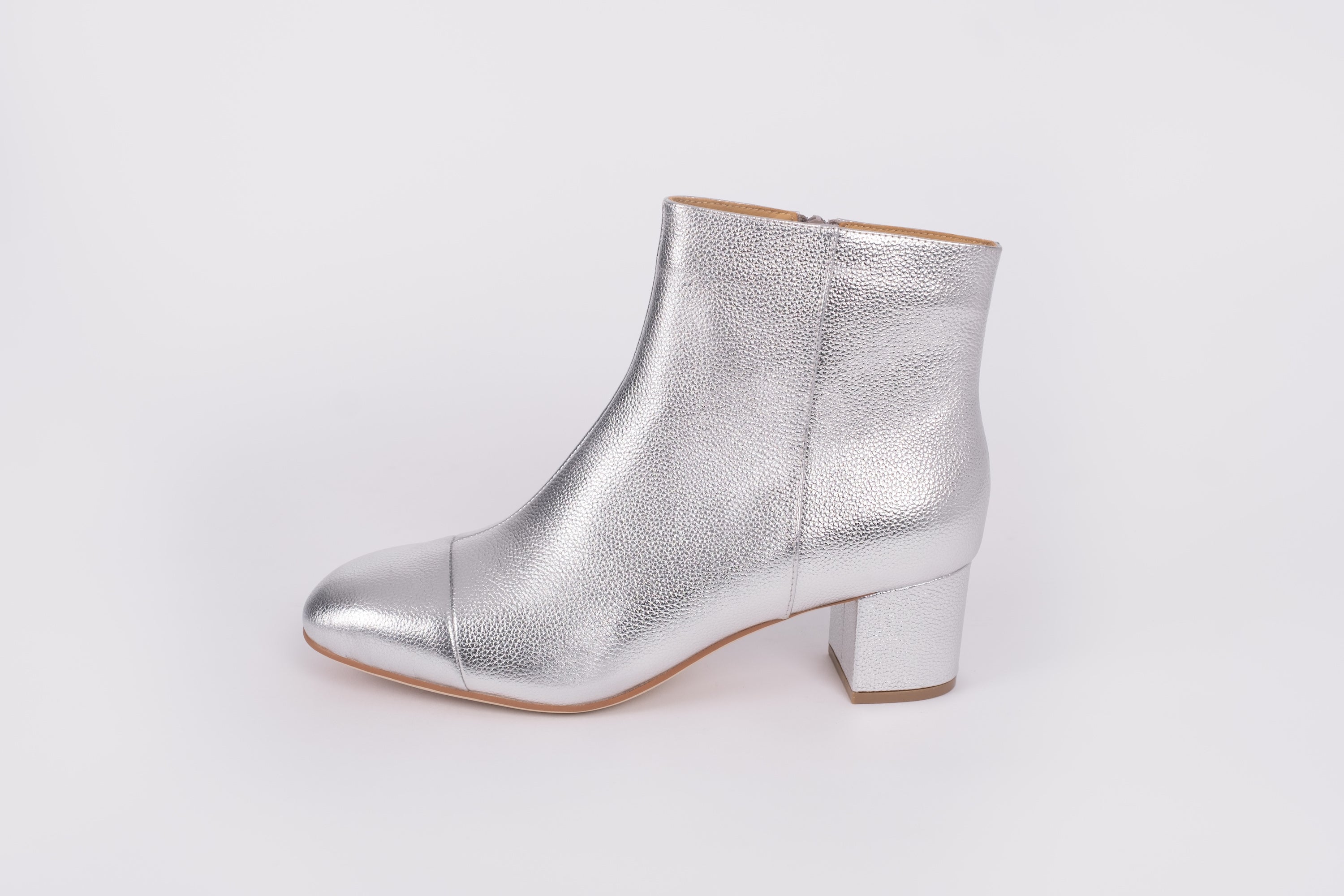 Silver low outlet heel ankle boots